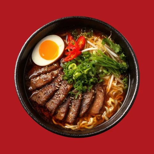 A bowl of ramen, shot from above